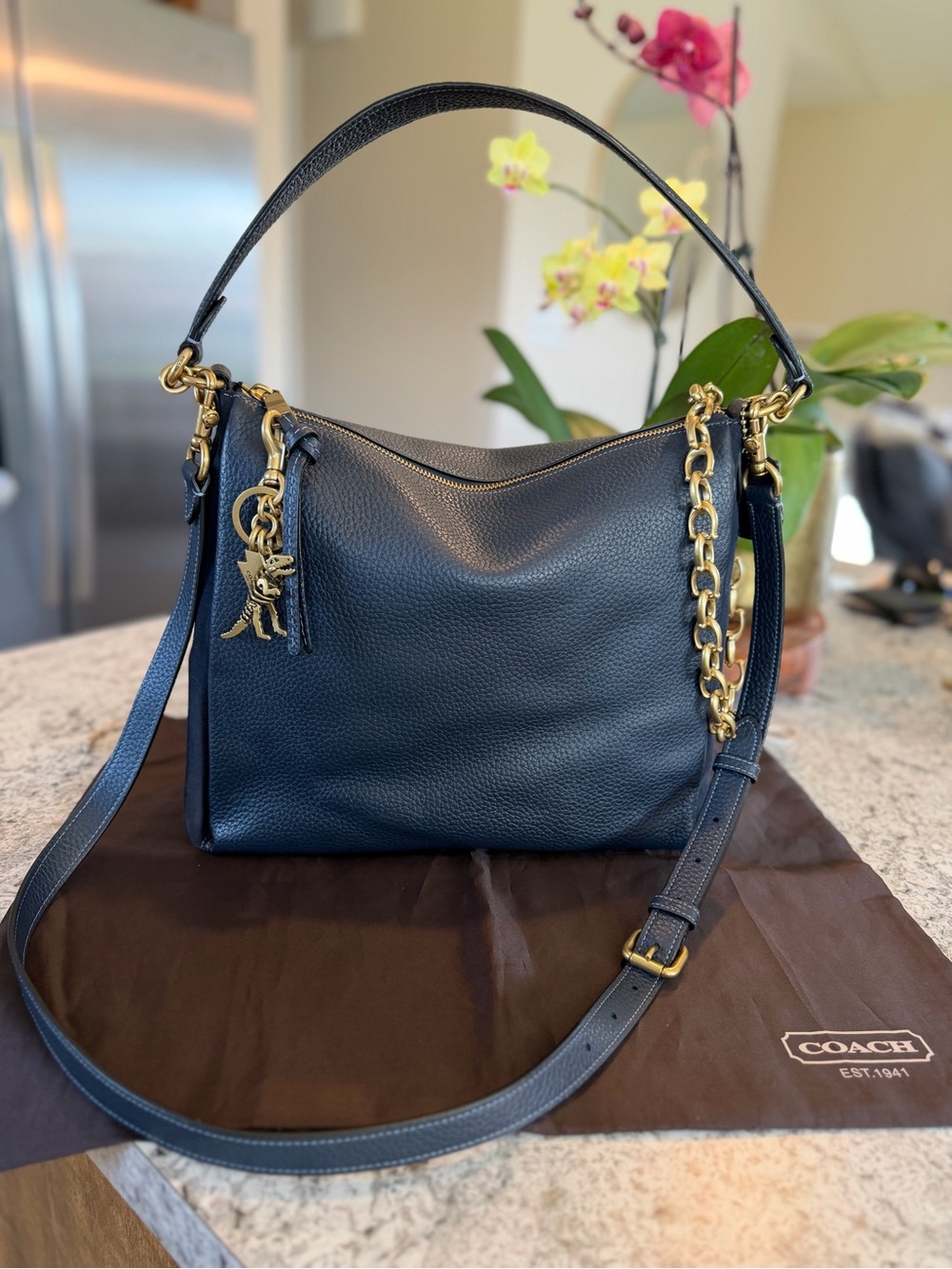 Coach Shay Shoulder Bag (Style 4609) Midnight Navy Pebbled and Suede Leather - Picture 10 of 10